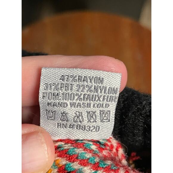 C.C kids Hat winter cap black pom pom Aztec design multi color faux fur - Picture 4 of 5